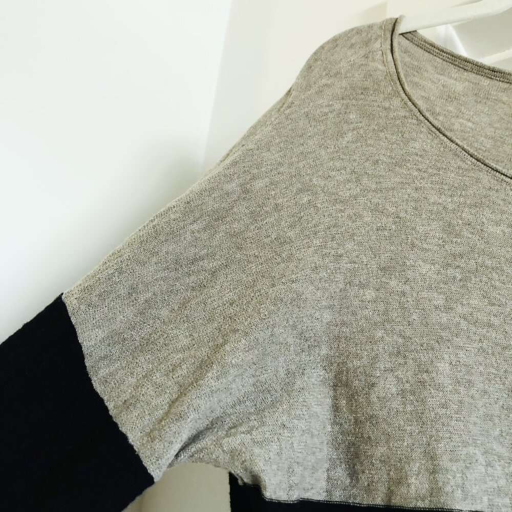 Vince Tan Black Color Block Sweater 100% Cotton Scoop Neck Drop Shoulder Stretch - Picture 7 of 15